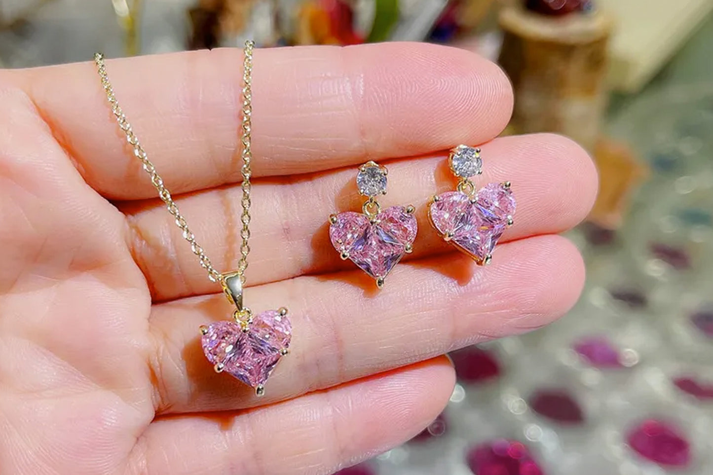 ENCHANTED CZ Heart Pendant Set