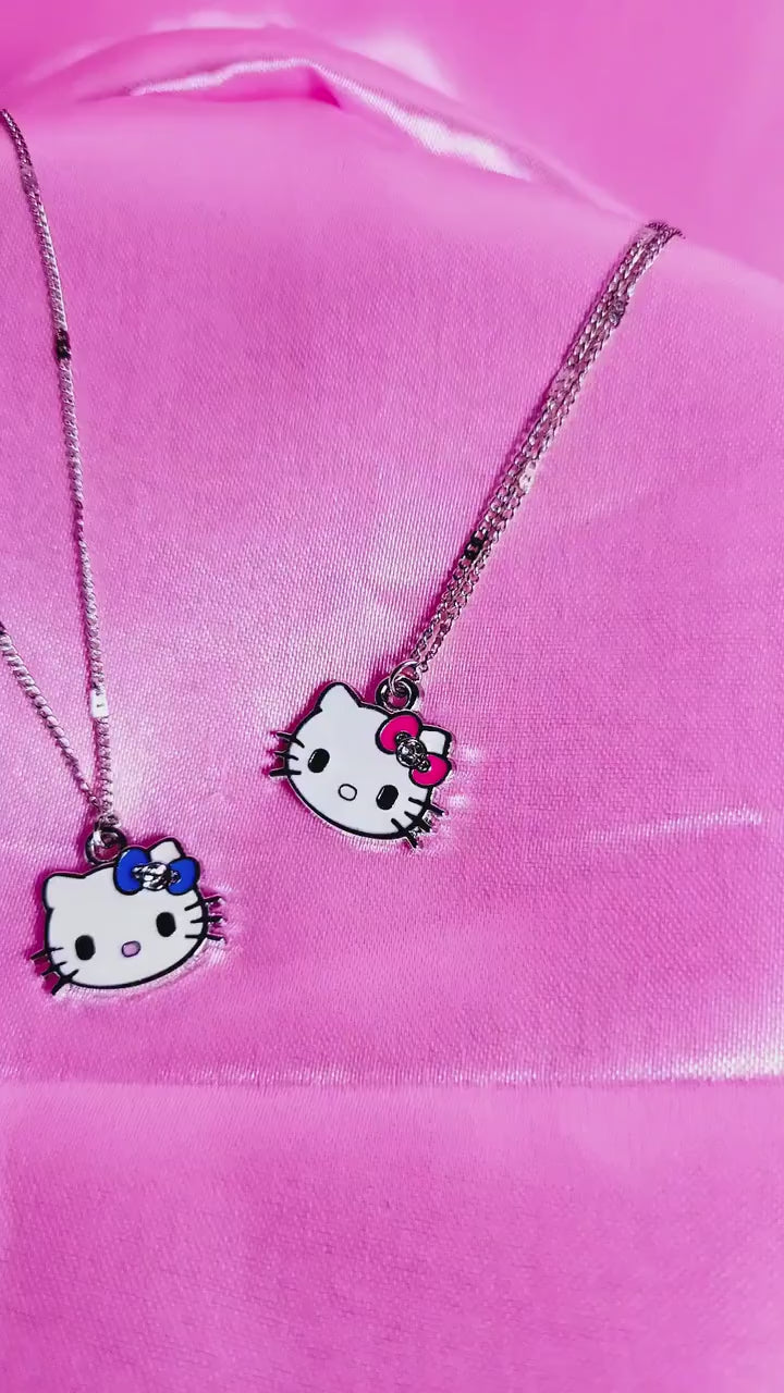 Cute Cubic Zirconia Hypoallergenic Silver-Plated Hello Kitty Pendant Necklace