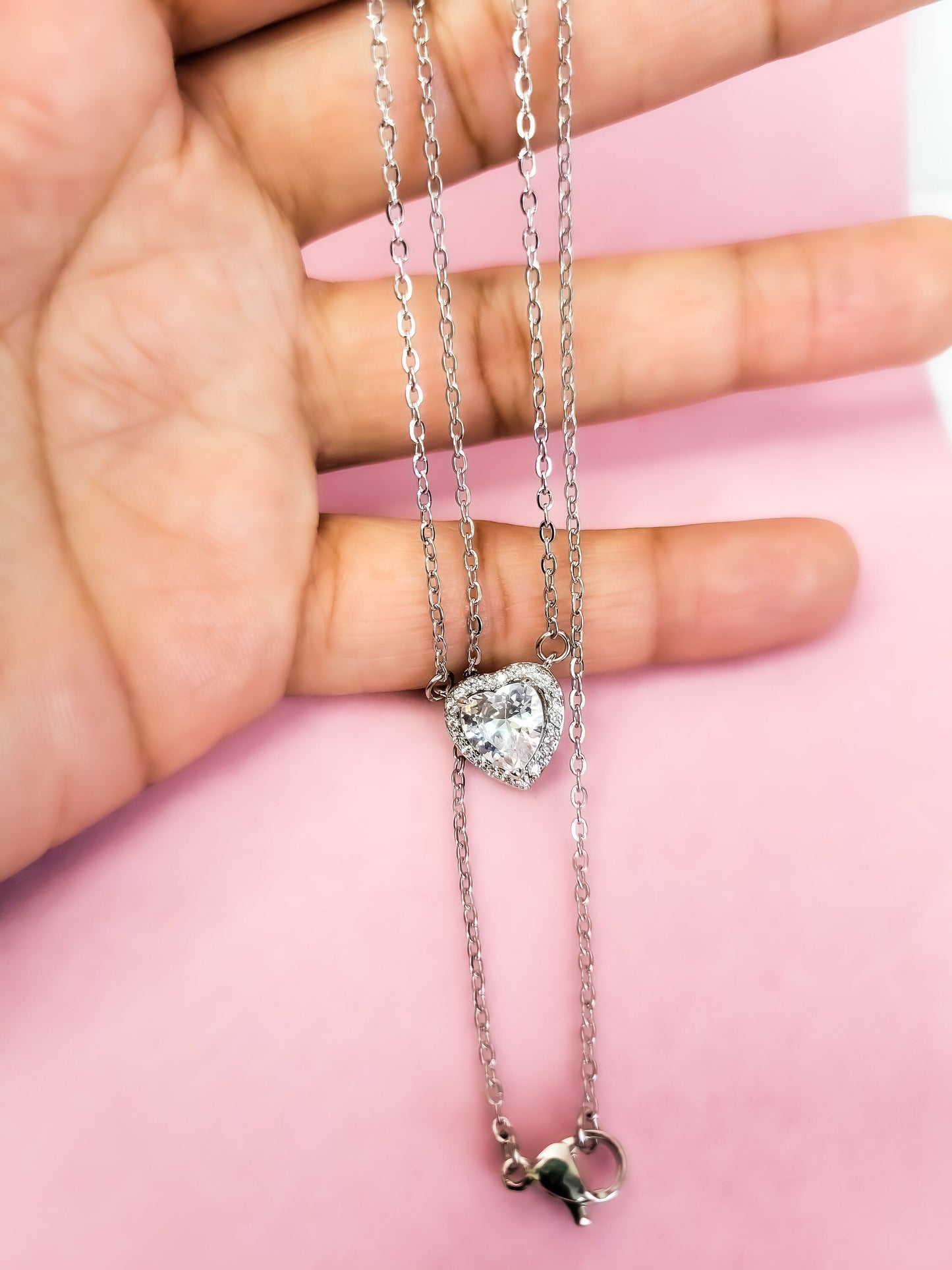 925 Silver Plated 12mm Heart Cut Choker Necklace in 18"