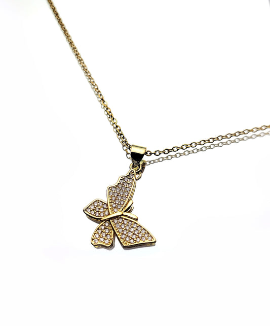 Rhinestone Butterfly Pendant with 18" Silver/Gold Plated Chain