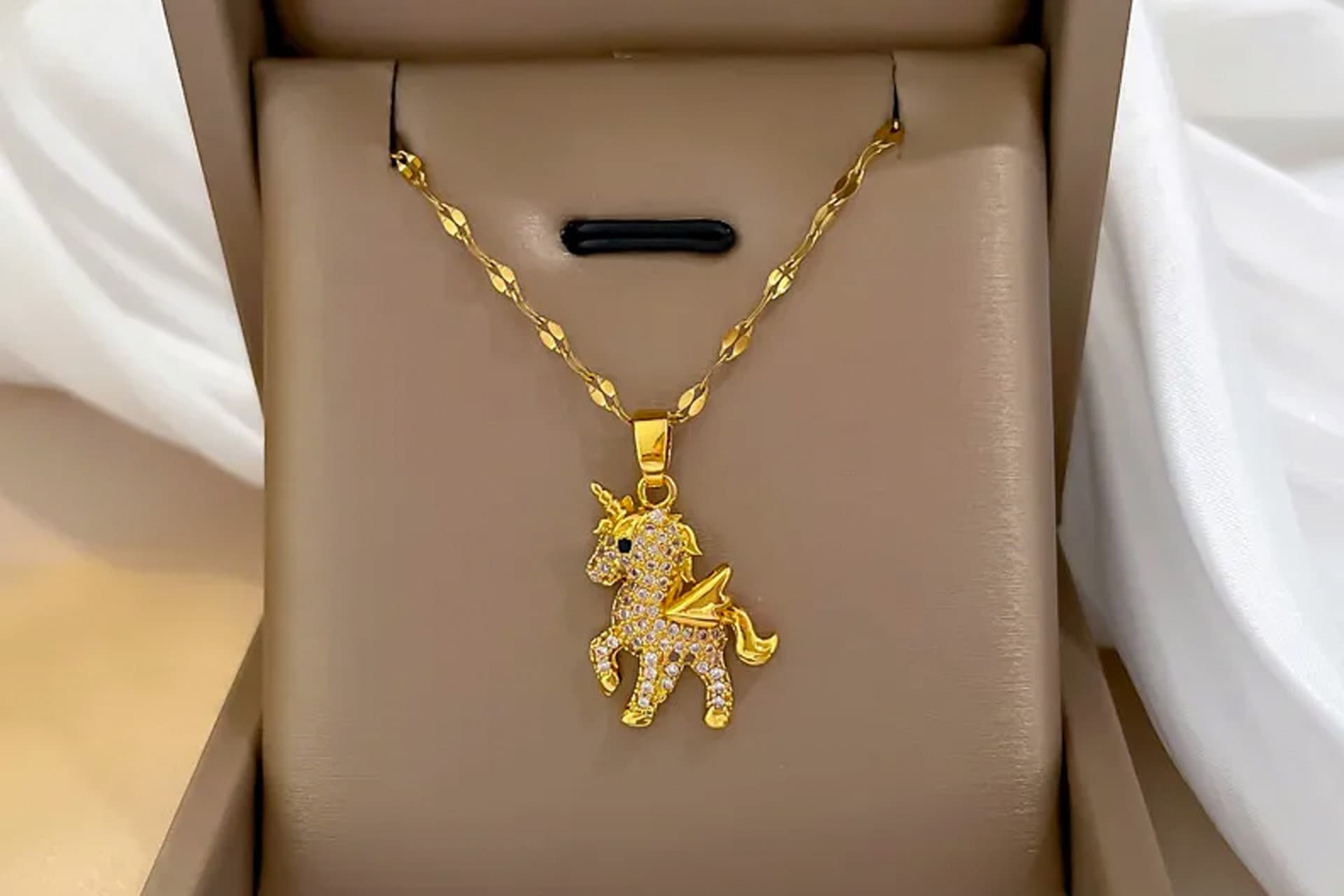 Cubic Zirconia Unicorn Gold Pendant Necklace