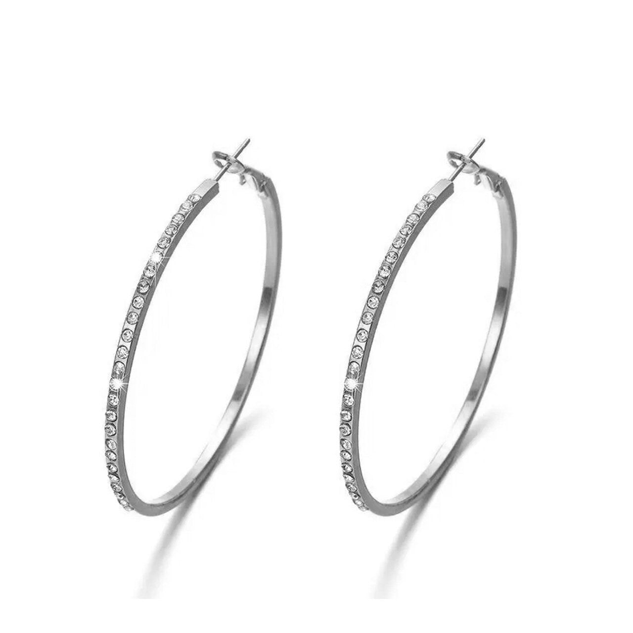 Pave Rhinestone Hoop Inset Earrings | Sterling Silver, Gold