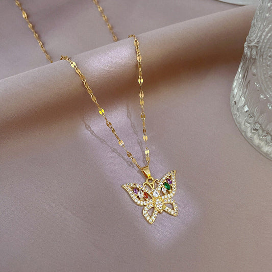 Enchanted Fairycore Butterfly Necklace | Cubic Zirconia Crystal | Gold Chain