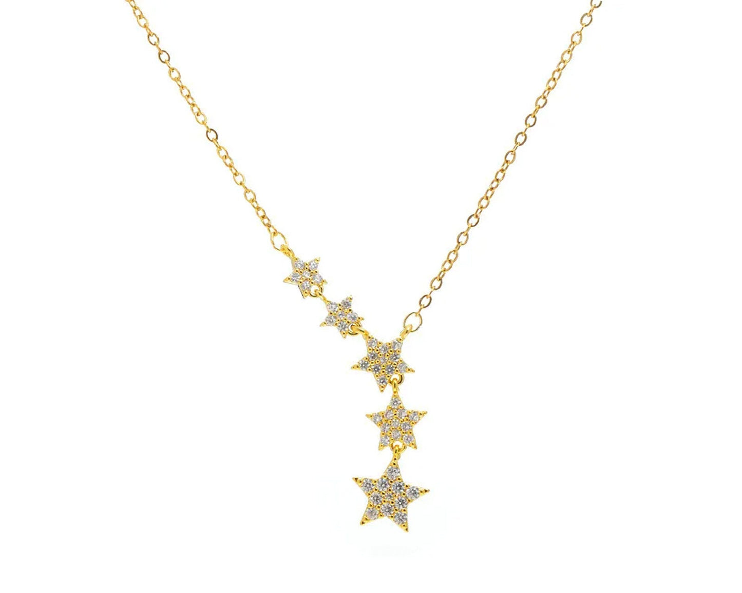 CELESTIAL Star Drop Pendant Necklace | Stainless Steel, 18K Gold-Plated, Rose Gold Chain | Y-Shape Layering Choker | CZ Cubic Zirconia