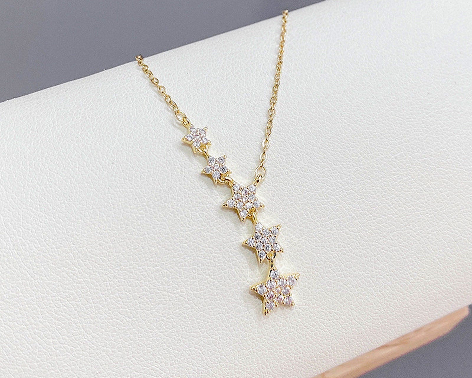 CELESTIAL Star Drop Pendant Necklace | Stainless Steel, 18K Gold-Plated, Rose Gold Chain | Y-Shape Layering Choker | CZ Cubic Zirconia