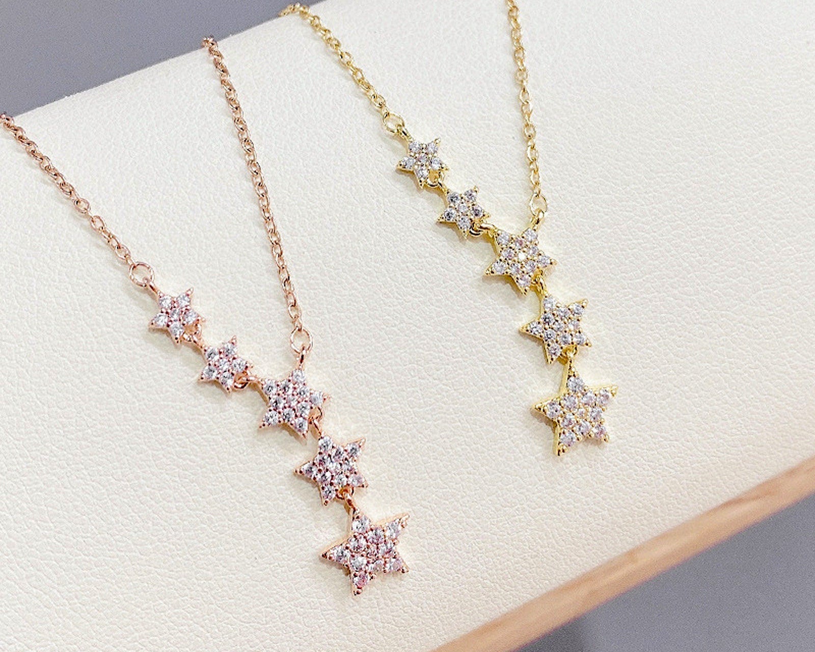 CELESTIAL Star Drop Pendant Necklace | Stainless Steel, 18K Gold-Plated, Rose Gold Chain | Y-Shape Layering Choker | CZ Cubic Zirconia