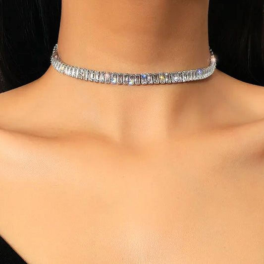 Crystal Pendant Choker Necklace | Gold, Silver, CZ Cubic Zirconia Chain Choker | Layering Necklace | Minimalist, Glam