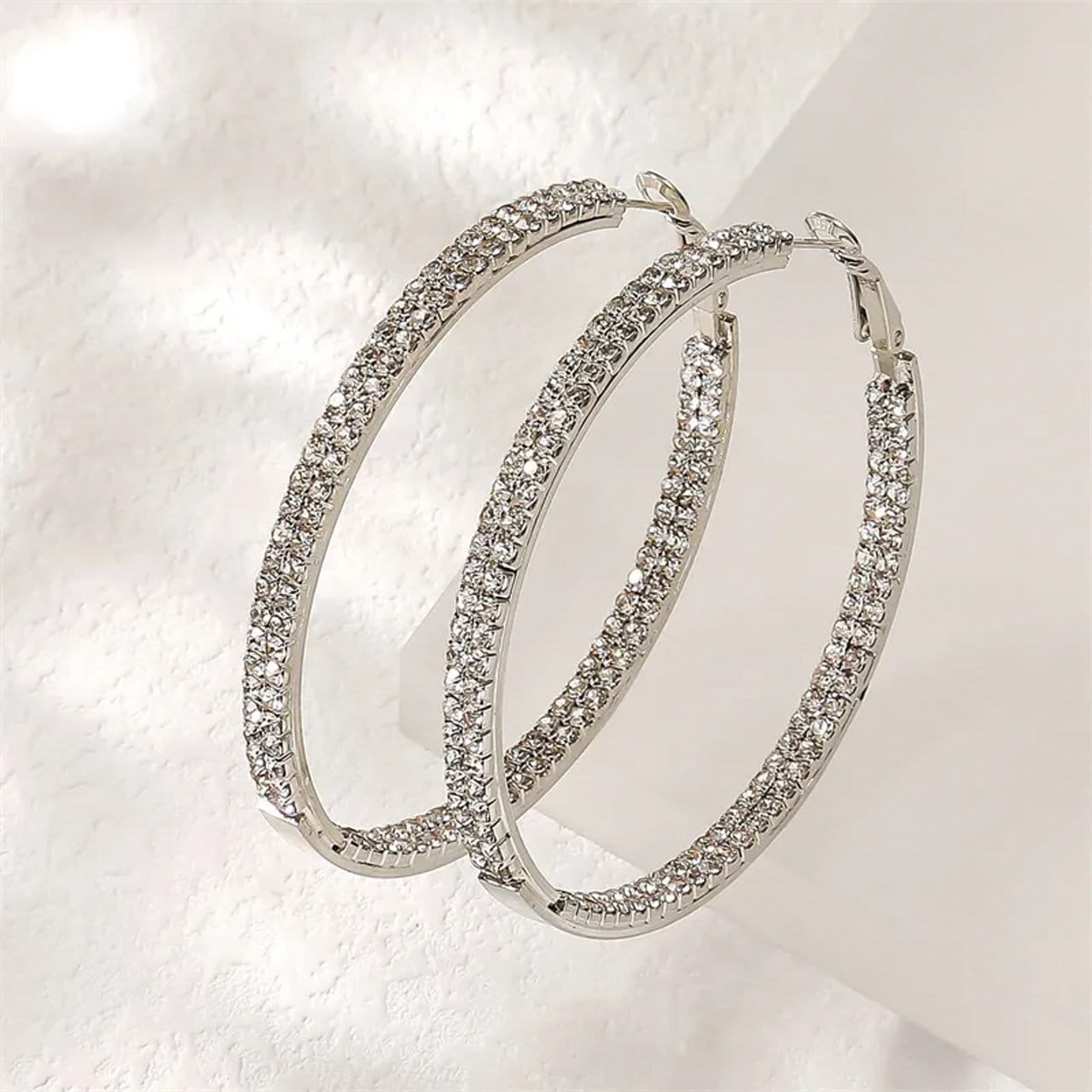 Pave Crystal Hoop Earrings | CZ Cubic Zirconia Hoop Earrings | Large Sterling Silver, Gold Statement Earrings | Everyday Jewelry