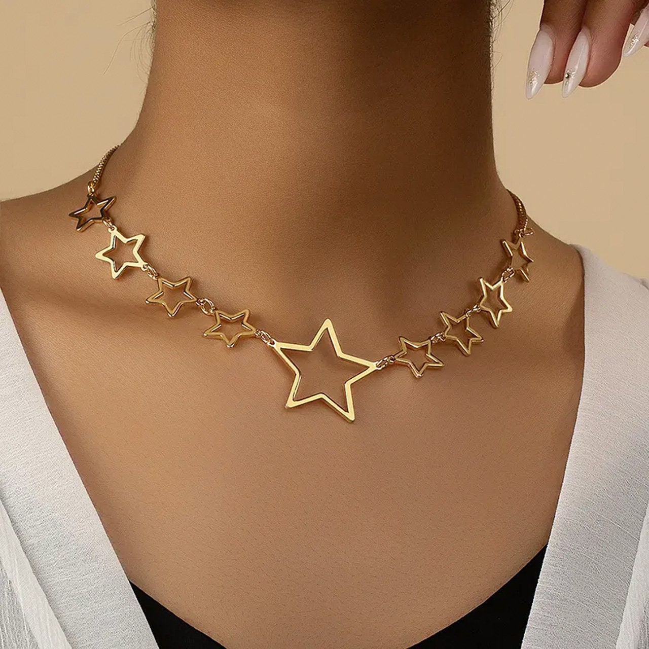 I'M A STAR Celestial Choker Necklace | Gold Cuban Link Chain Necklace | Y2k, Streetwear