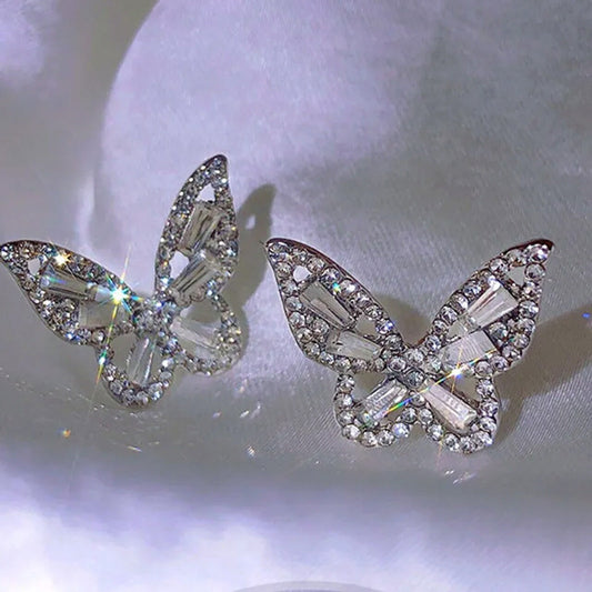 ENCHANTED Crystal Butterfly Stud Earrings | CZ Cubic Zirconia Studs | 925 Sterling Silver Earrings | Princesscore, Fairycore, Coquette