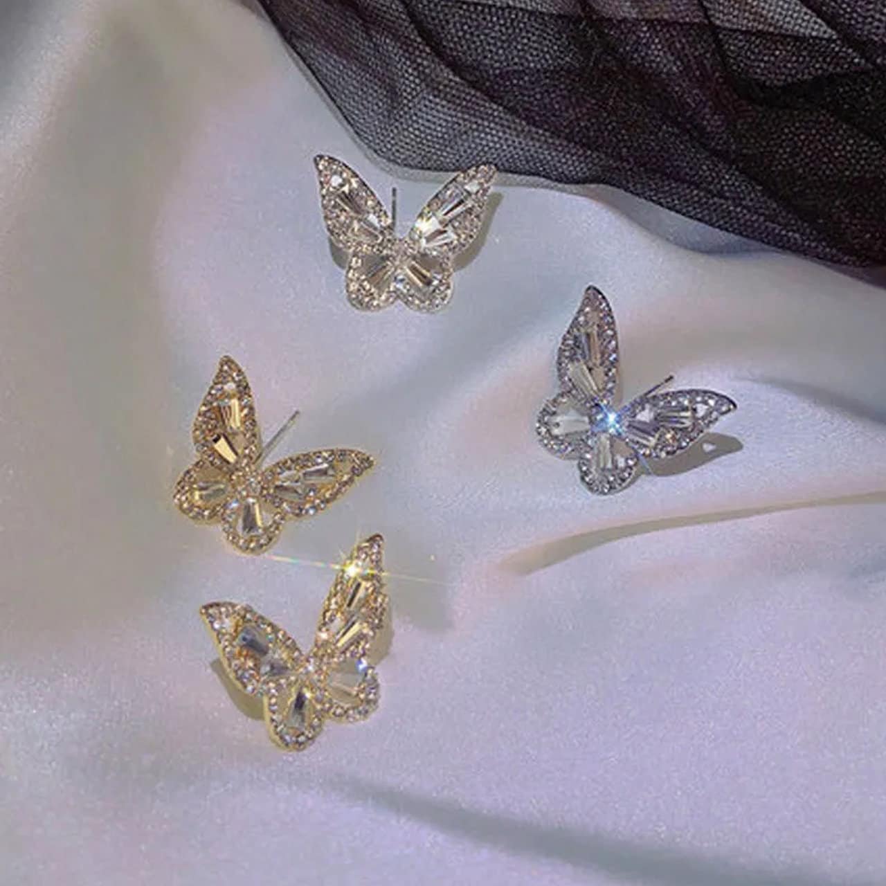 ENCHANTED Crystal Butterfly Stud Earrings | CZ Cubic Zirconia Studs | Gold, 925 Sterling Silver Earrings | Princesscore, Fairycore, Coquette