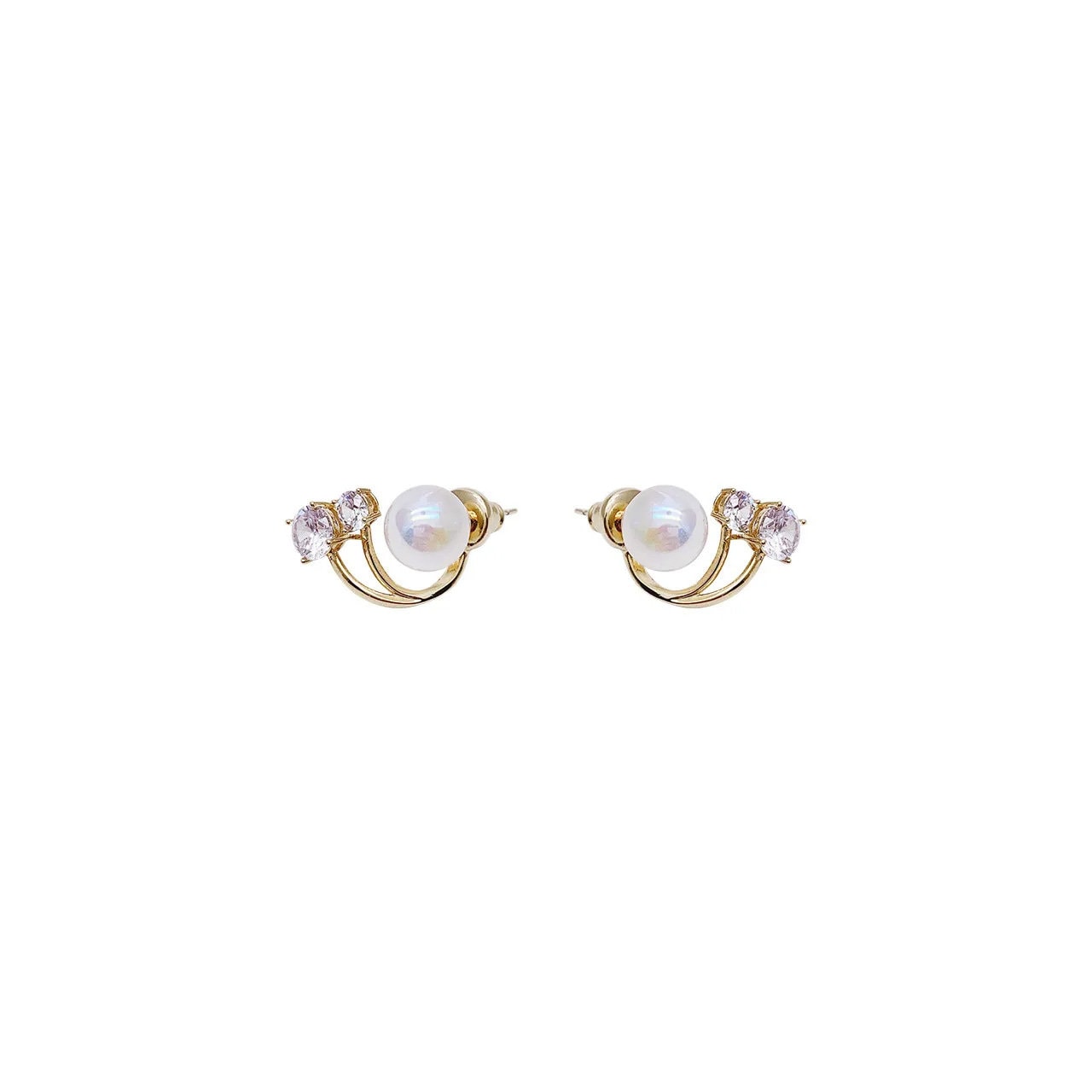 CZ Pearl Cuff Earrings | Gold, Pearl, Cubic Zirconia Studs | Claw Cuff Earrings | Fairycore, Coquette