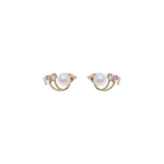 CZ Pearl Cuff Earrings | Gold, Pearl, Cubic Zirconia Studs | Claw Cuff Earrings | Fairycore, Coquette