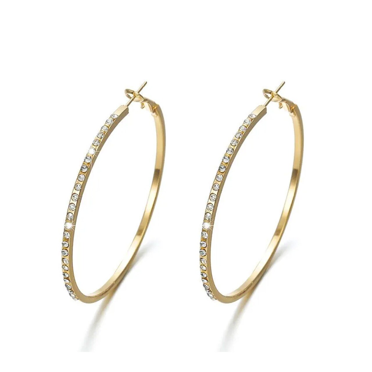 Pave Rhinestone Hoop Inset Earrings | Sterling Silver, Gold