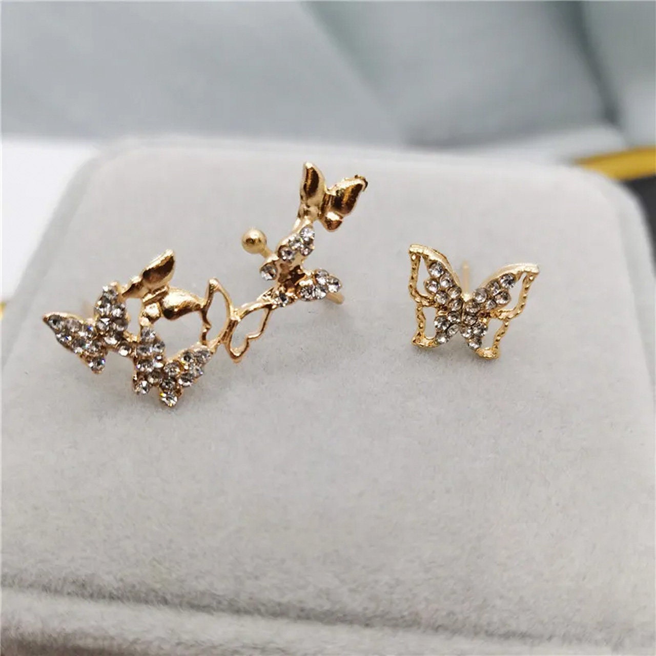 Butterfly Asymmetrical Cuff Earrings | Gold Cuff Earrings | CZ Cubic Zirconia Earrings | Fairycore