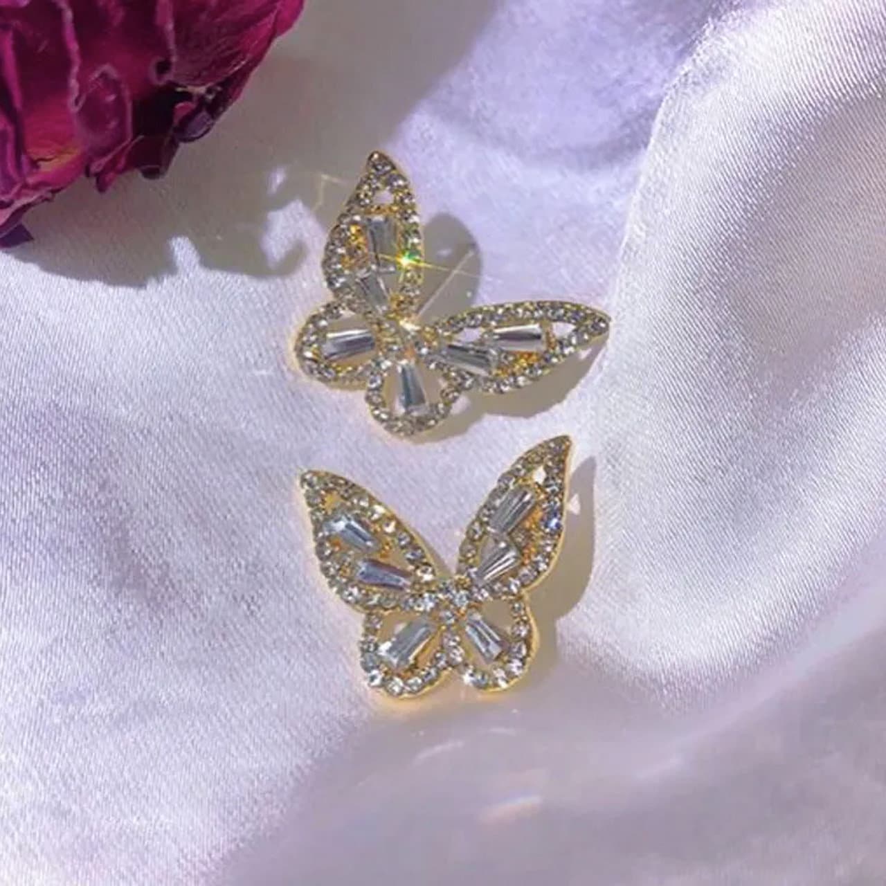 ENCHANTED Crystal Butterfly Stud Earrings | CZ Cubic Zirconia Studs | Gold, 925 Sterling Silver Earrings | Princesscore, Fairycore, Coquette