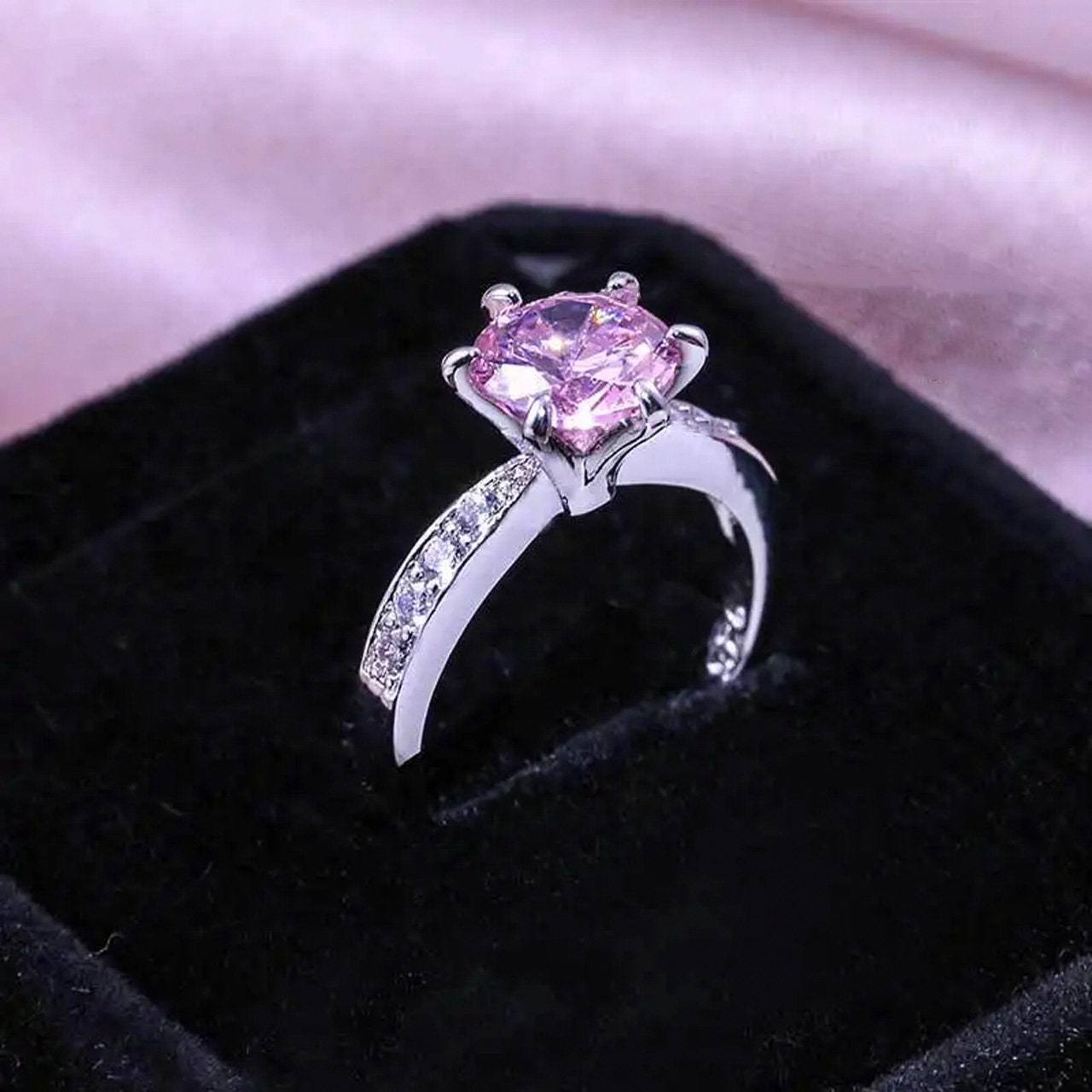 Classic Barbie Pink CZ Ring | S925 Sterling Silver, Cubic Zirconia | Stackable, Statement, Minimalist | Princesscore, Barbiecore Aesthetic