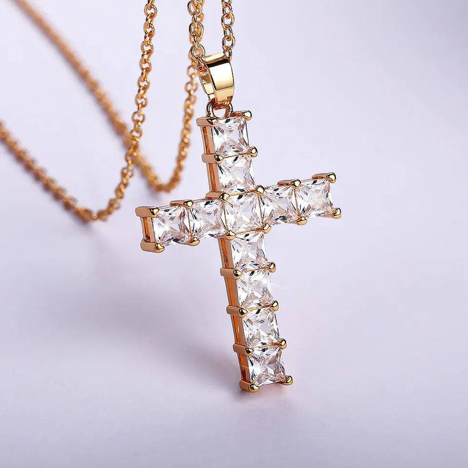 CZ Cross Pendant Necklace | Silver-Plated, Gold-Plated, Cubic Zirconia Necklace | Daily Wear, Layering Necklace | Minimalist, Contemporary