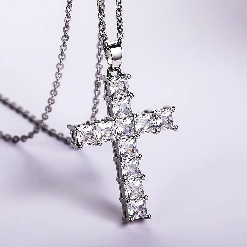 CZ Cross Pendant Necklace | Silver-Plated, Gold-Plated, Cubic Zirconia Necklace | Daily Wear, Layering Necklace | Minimalist, Contemporary