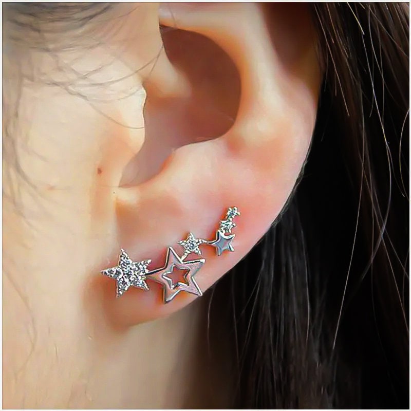 STARGAZER CZ Cubic Zirconia Climber Earrings | 925 Sterling Silver, Rose Gold, Gold Plated | Zircon Ear Cuff | Minimalist, Spacecore