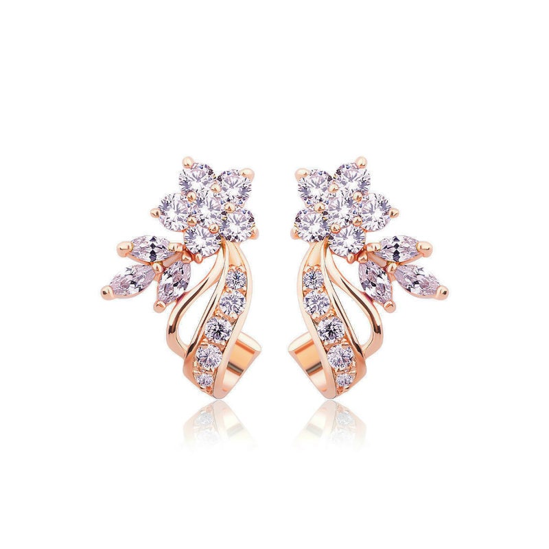 SIZA Flower Cuff Earrings | Dainty Floral CZ Cubic Zirconia Cuff Earrings | Rose Gold Earrings | Contemporary, Princess, Fairy, Romantic