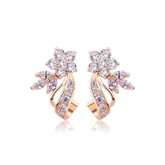 SIZA Flower Cuff Earrings | Dainty Floral CZ Cubic Zirconia Cuff Earrings | Rose Gold Earrings | Contemporary, Princess, Fairy, Romantic