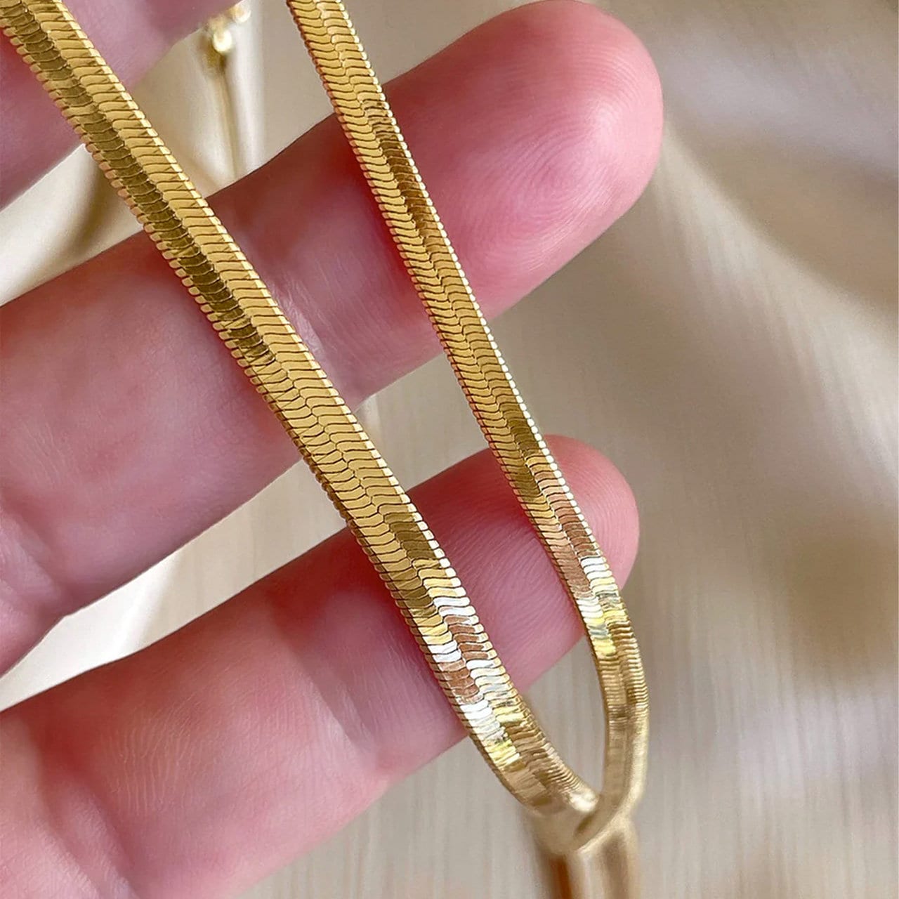 Buy Gold Herringbone Necklace, High Quality 18K Gold Plated on Italy 925  Solid Sterling Silver Flat Snake Chain, Liquid Gold Herringbone Chain  Online in India - Etsy
